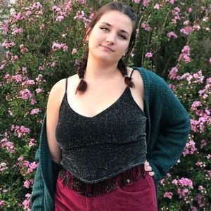 🖤 Vintage Black Sparkle Top w/Beaded Fringe 🖤